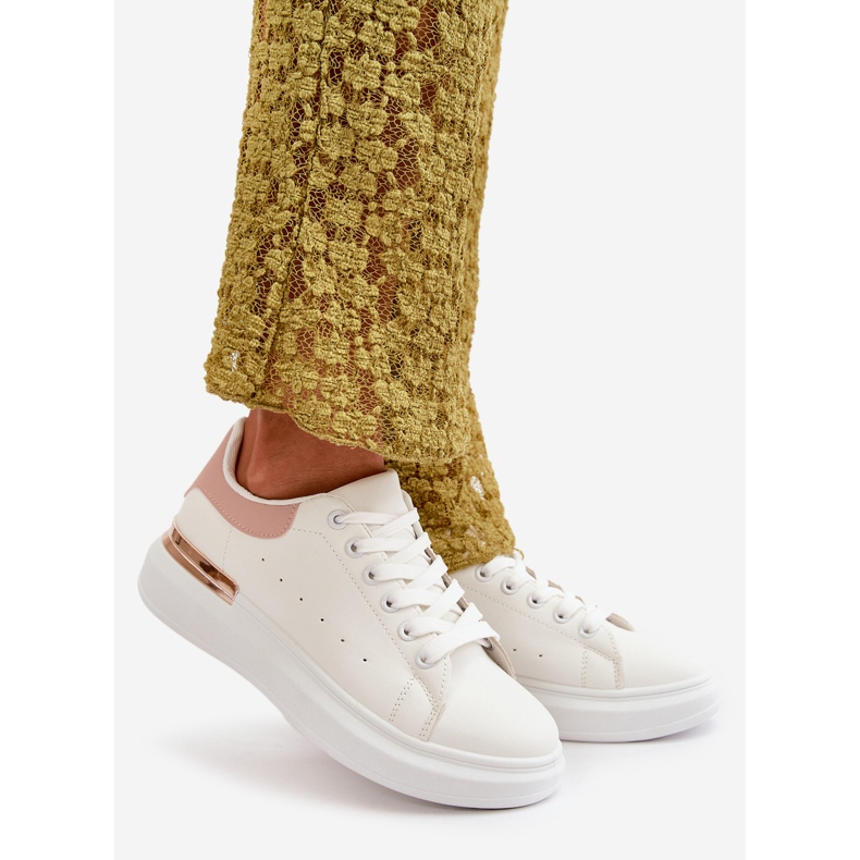 Ženske niske tenisice na platformu od eko kože bijele i roze boje Nevelena bijela 1