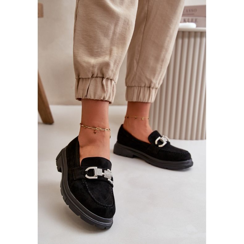 Ženske eko antilop mokasine s ukrasom, crna Wistera 2