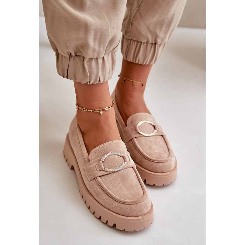 Ženske eko antilop mokasine sa sjajnim detaljima bež Avellina 1