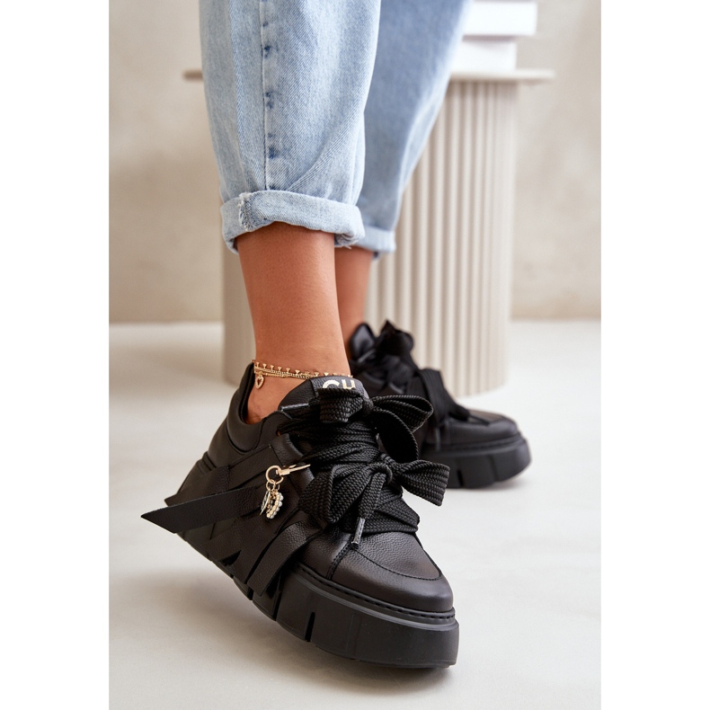 Ženske kožne tenisice na platformu crne CheBello 4568 crno 2