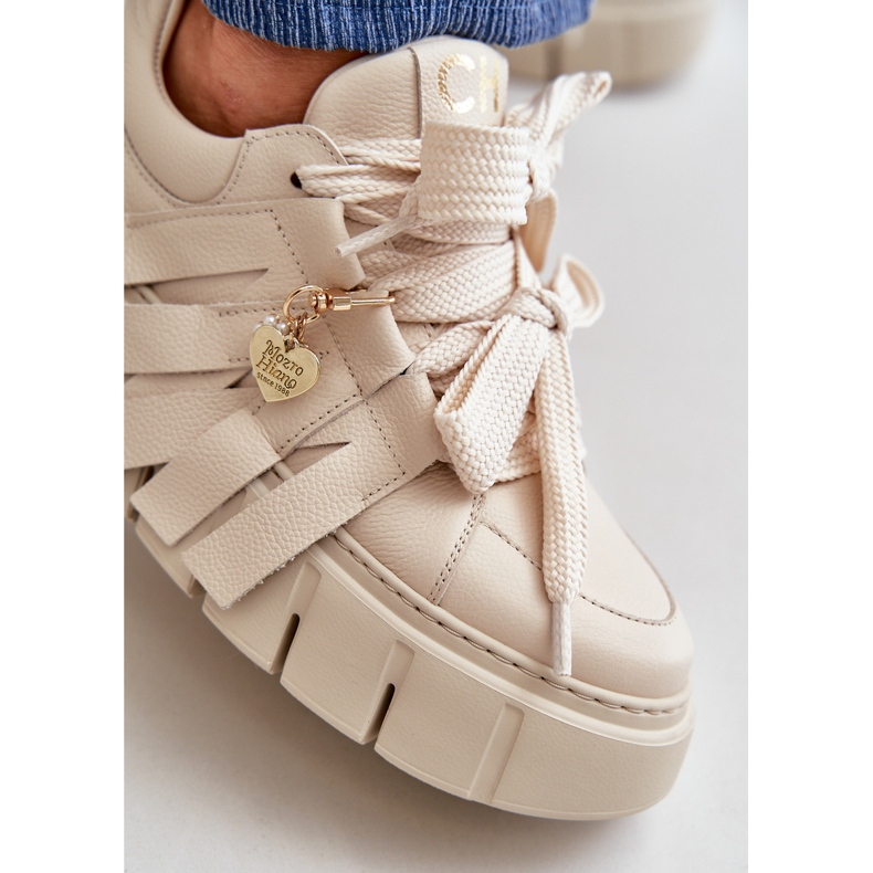 Ženske kožne tenisice na platformu bež CheBello 4568 2