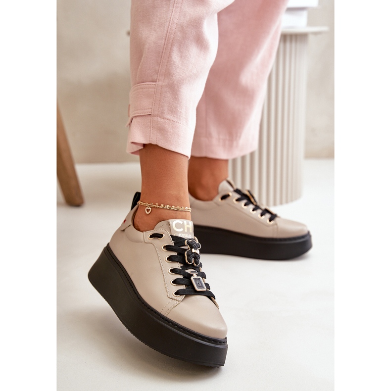 Ženske kožne tenisice s iglama na platformi CheBello 4596 Bež 2