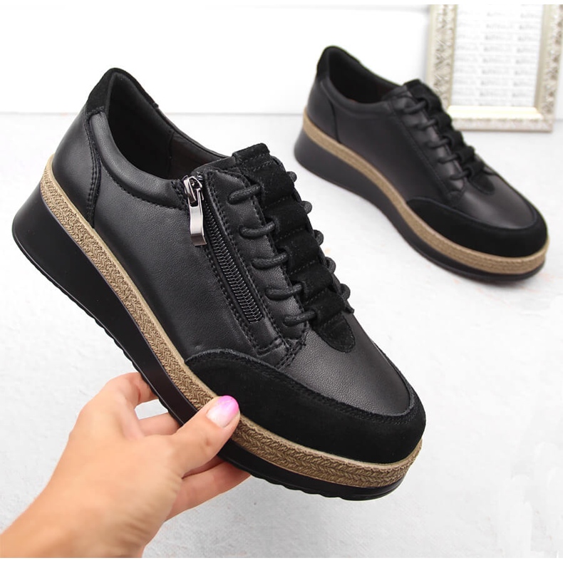 Ženske kožne cipele s patentnim zatvaračem, crne T.Sokolski J24-207 crno 1