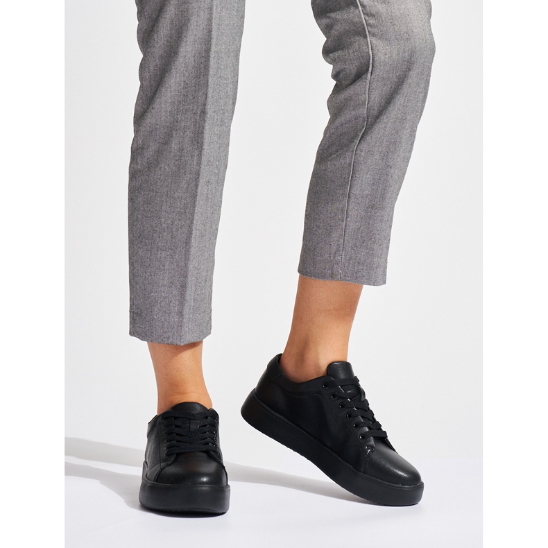 Sergio Leone Crne kože vezane sportske tenisice žene SP014 crno 2