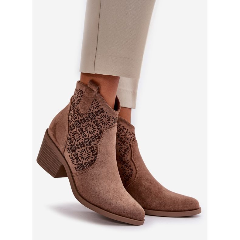 Ažurirane kaubojske čizme s patentnim zatvaračem od smeđe ekološke antilop kože S.Barski HY42-944 smeđa 1