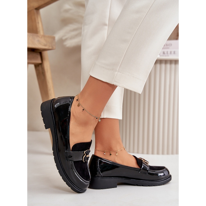 Ženske lakirane mokasine s medvjedićem crne S.Barski HY42-339A crna 2