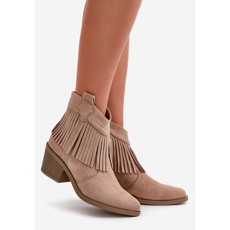 Ženske kaubojske čizme s patentnim zatvaračem od eko brušene kože, bež S.Barski HY42-127 1