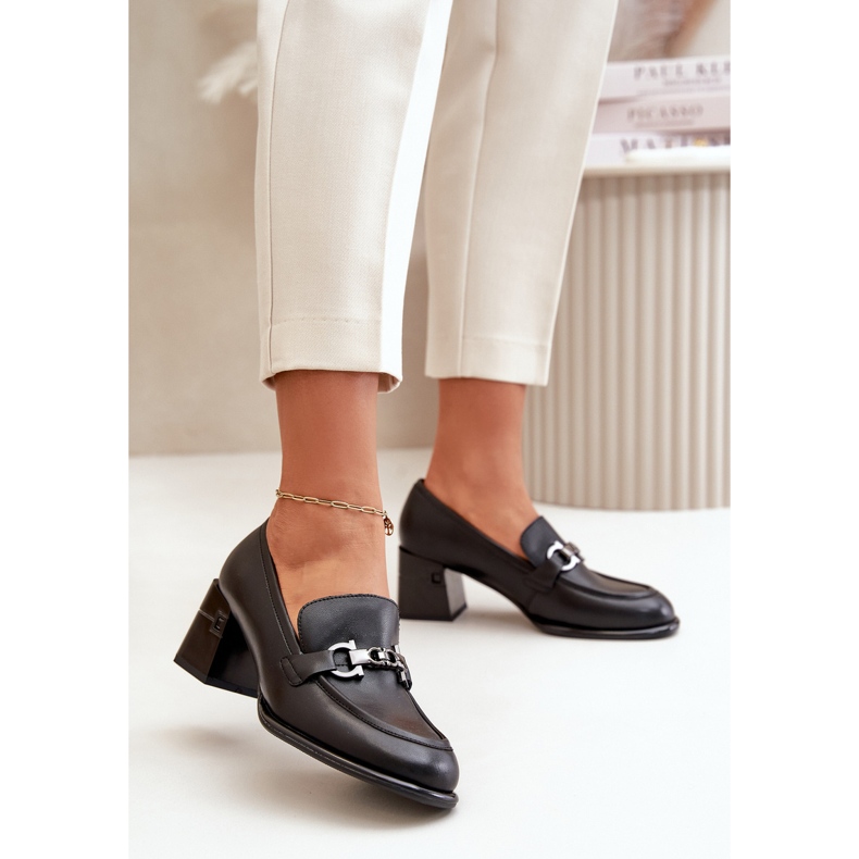 Elegantne kožne ženske cipele na visoku petu, crne Vinceza 91116 crno 2