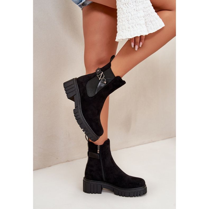 Eko antilop crne izolirane ženske gležnjače sa zlatnim detaljima Bervena crno 2