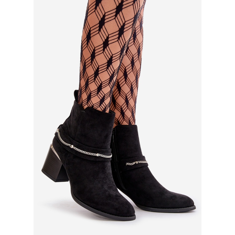 Izolirane ženske gležnjače na visoku petu s lancem, Eco Suede Black, Hanalen crno 1