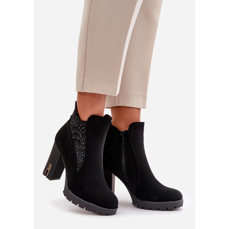 PS1 Izolirane ženske gležnjače na visoku petu s vezom, Black Verissae crna 1