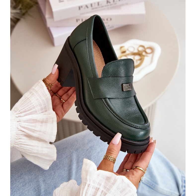 Zazoo 20168 Elegantne ženske cipele na nisku petu, prirodna koža, tamnozelene zelena 2