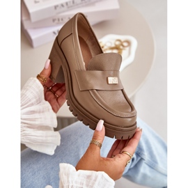 Zazoo 20168 Elegantne ženske cipele na nisku petu, prirodna koža, tamno bež 2