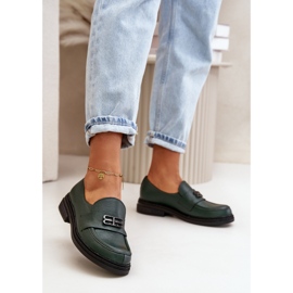 Zazoo 20174 kožne elegantne ženske cipele s ravnom petom, tamnozelene zelena 2