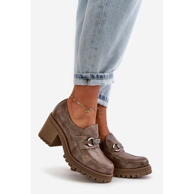 Zazoo 20175 Ženske cipele na visoku petu, prirodna koža, tamno bež 1