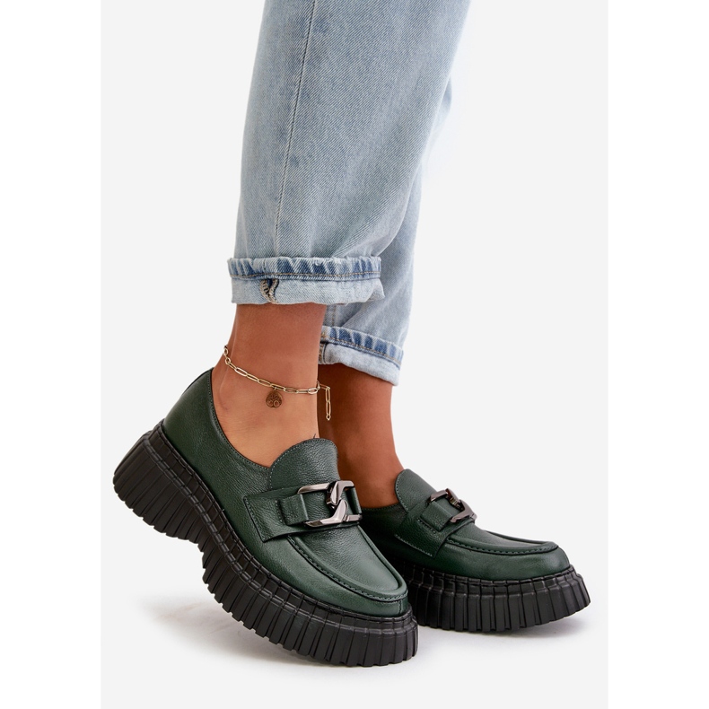 Zazoo 20176 Ženske mokasine cipele, prirodna koža, tamno zelena 1