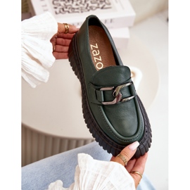 Zazoo 20176 Ženske mokasine cipele, prirodna koža, tamno zelena 2
