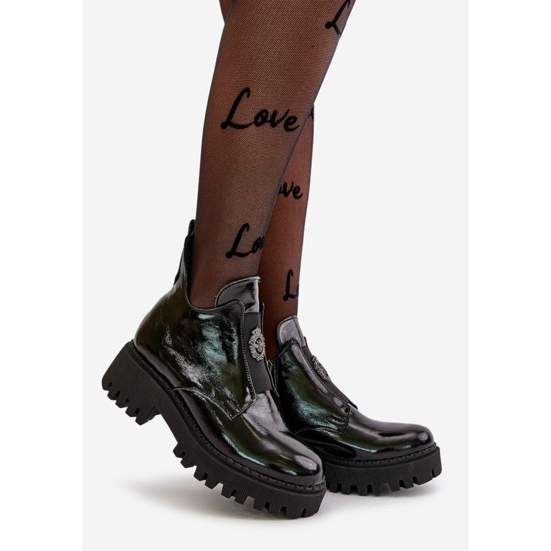 Zazoo 60451 Ženske kožne gležnjače s ukrasom, lakirane crne crna 1