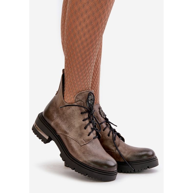 Zazoo 60309 Ženske kožne ravne čizme tamno bež 1