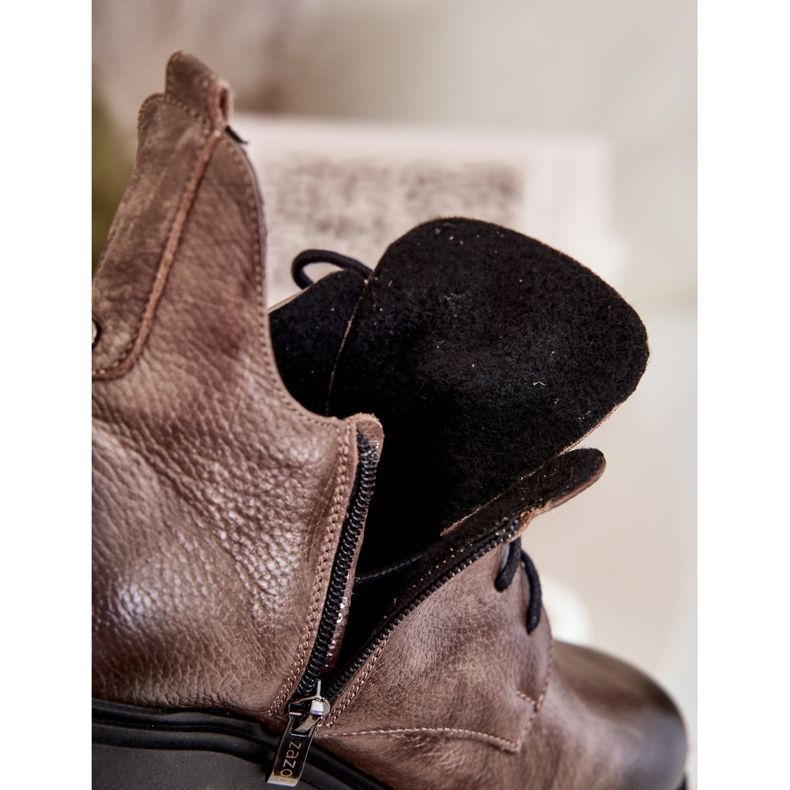 Zazoo 60309 Ženske kožne ravne čizme tamno bež 2