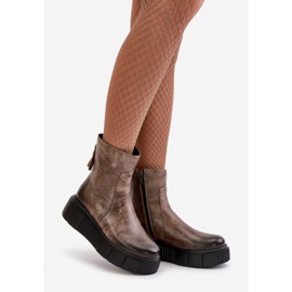 Zazoo 60369 Ženske kožne gležnjače na platformu, tamno bež 1