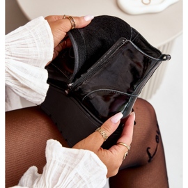 Zazoo 60499 Lakirane ženske čizme na platformu i tanku toplu prirodnu kožu tamno zelene crno 2