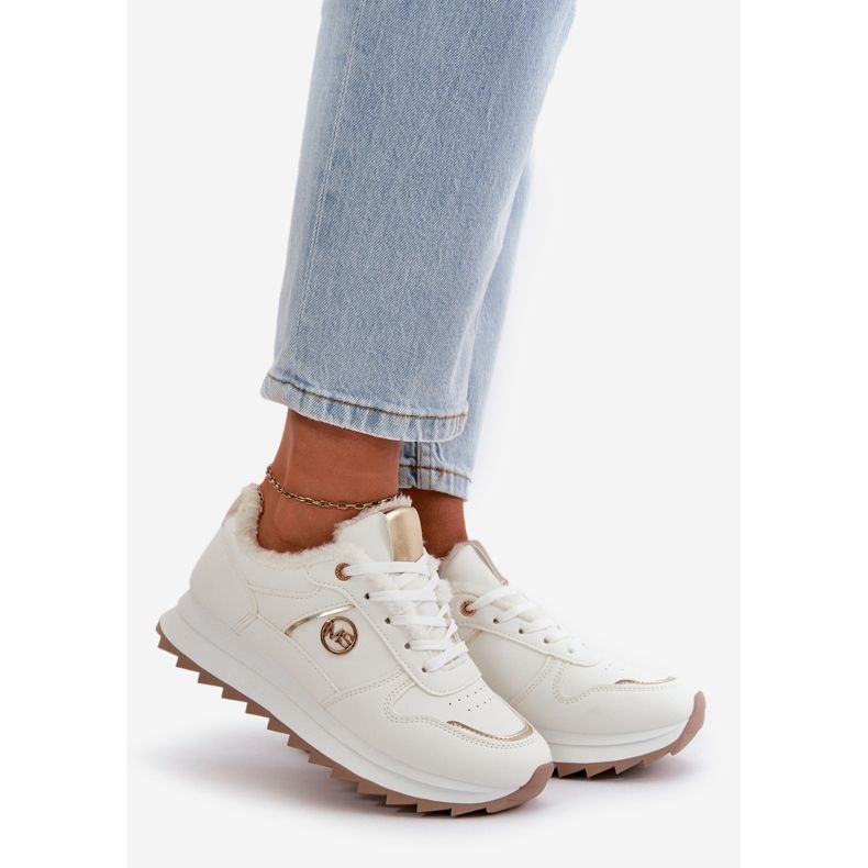 Ženske sportske cipele s krznenom izolacijom na platformi, bijele lerisice bijela 1