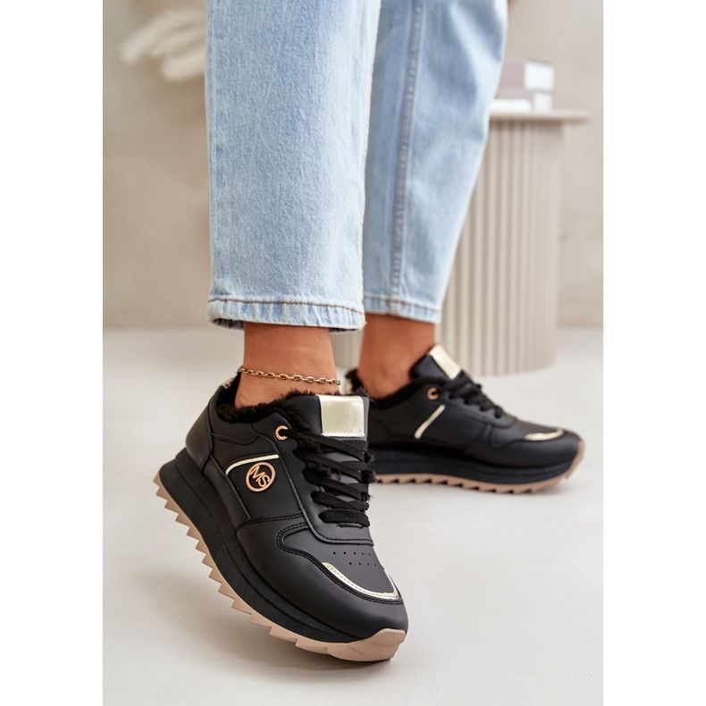 Ženske sportske cipele izolirane krznom, crne Lerisas platforme crna 2