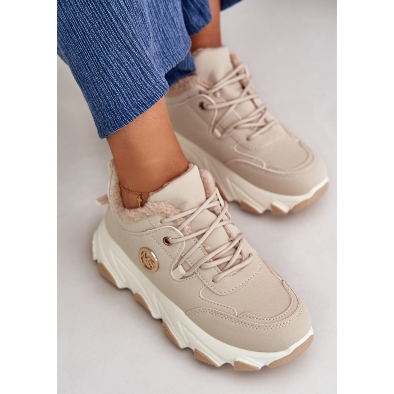 Ženske izolirane sportske cipele na vezanje na platformu, bež, bijele 2