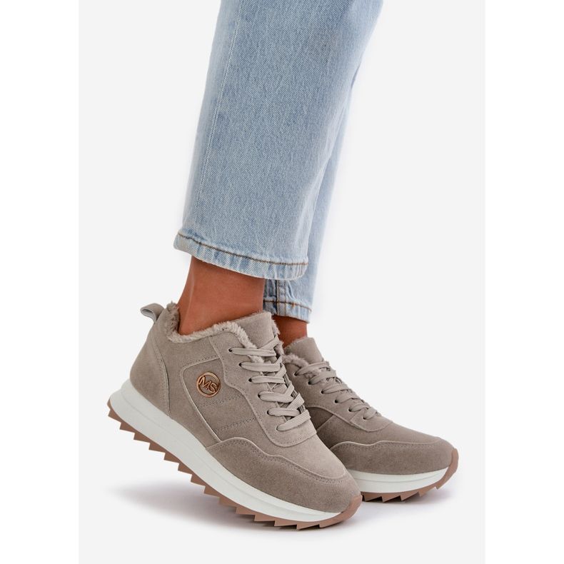 Izolirane kožne sportske cipele na platformu, Grey Adite siva 1