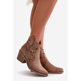 Ženske ažurne kaubojske čizme od brušene kože smeđe S.Barski HY42-086 smeđa 1
