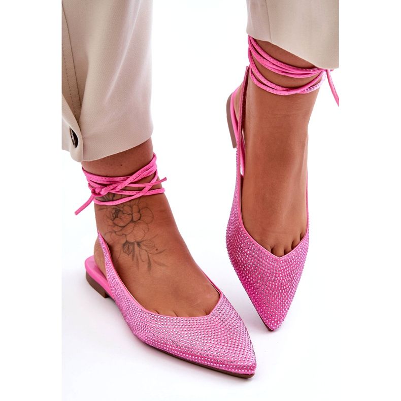 Vezane ženske balerine ukrašene ružičastim cirkonima ružičasta 1