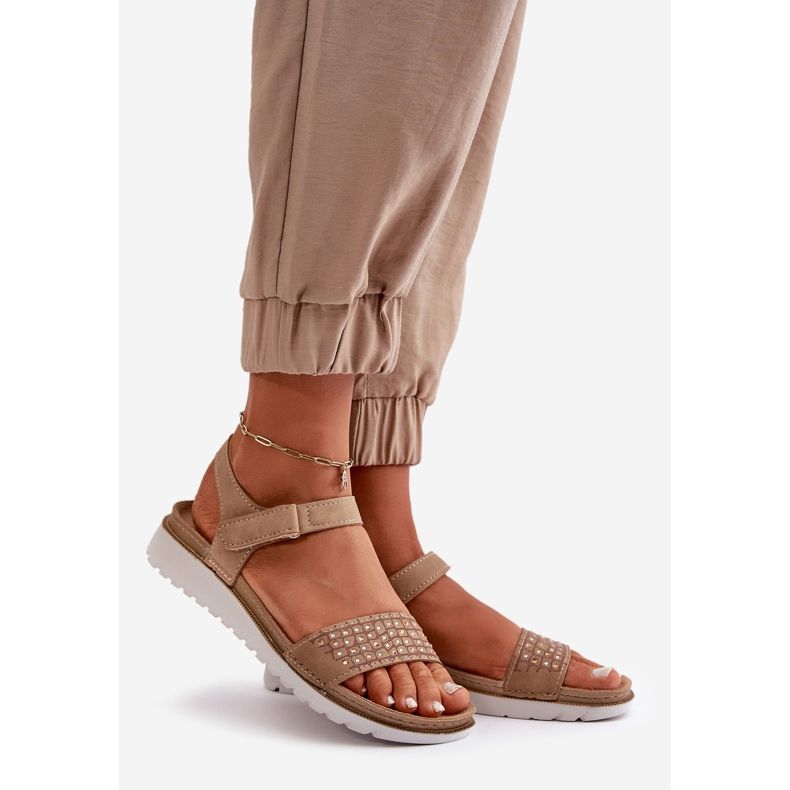 Lagane i udobne ukrašene ženske sandale s čičkom, tamno bež Inblu CN000039 1