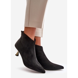 Ženske čizme na visoku petu od eko antilop crne terlene crna 1