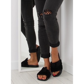 Crne crne papuče s krznom i ušima crna 2