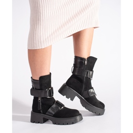 Goodin Crne ženske gležnjače od brušene kože s kopčama crno 1