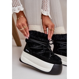 Big Star Ženske kožne čizme za snijeg na debelom potplatu s krznenom velikom zvijezdom OO274A206 crne crno 2