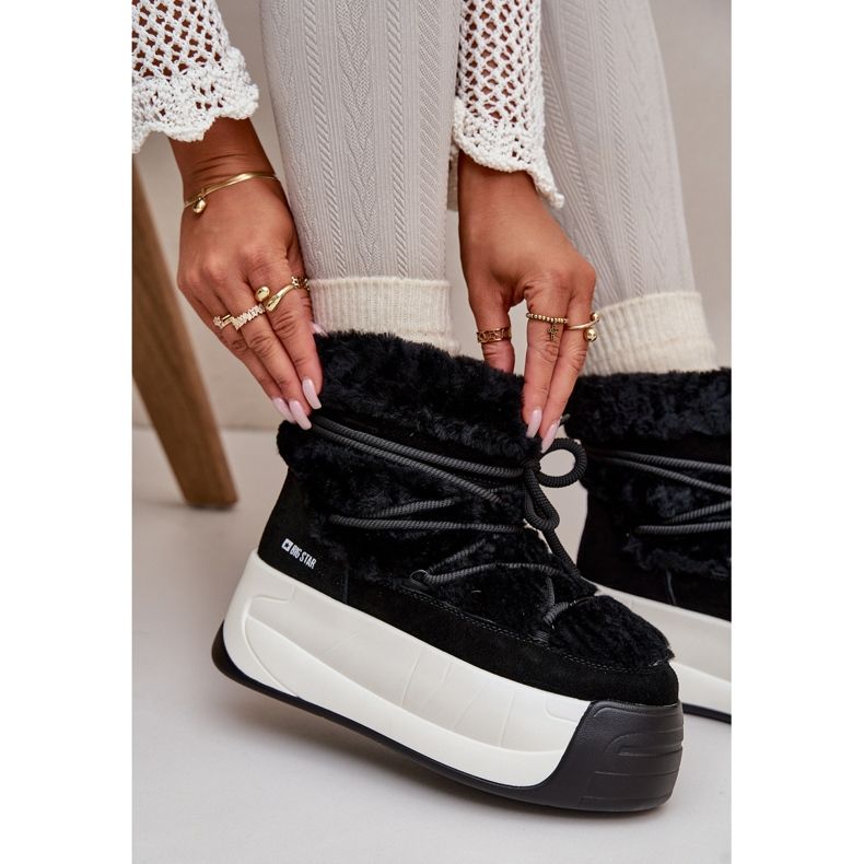 Big Star Ženske kožne čizme za snijeg na debelom potplatu s krznenom velikom zvijezdom OO274A206 crne crna 2