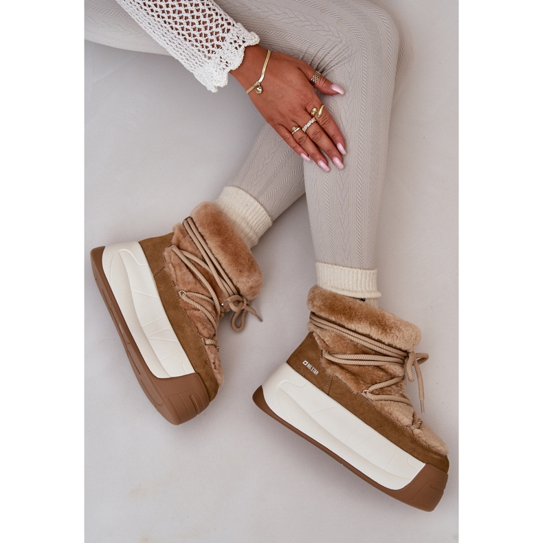 Big Star Ženske kožne čizme za snijeg na debelom potplatu s krznenom velikom zvijezdom OO274A207 Smeđe bež 2