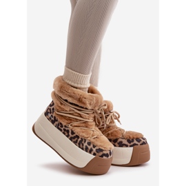 Ženske kožne čizme za snijeg na debelom potplatu s krznom Leopard Big Star OO274A208 Smeđe bež 1