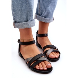 Zazoo 40225 Kožne ravne sandale, crne crna 2