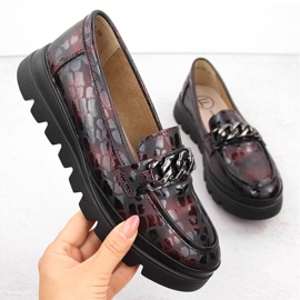 Kožne ženske cipele, mokasine s lancem, bordo Filippo DP6467 crvena 1