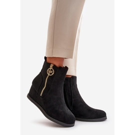 Izolirane čizme na klin s ukrasnim patentnim zatvaračem, Eco Suede, Black Leretha crna 1