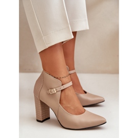 Bež kožne cipele sa špicastim prstima na visoku petu Laura Messi 2832 2