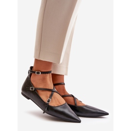 Ženske balerinke sa špicastim prstima i isprepletenim naramenicama, crna Violra 1