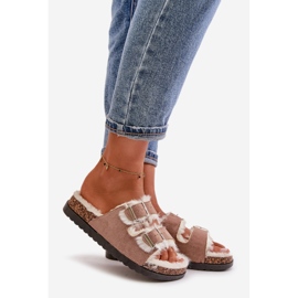 Ženske papuče japanke s kopčama i krznom Bež Ezilena 1