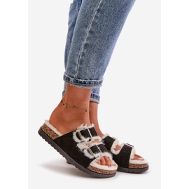 Ženske papuče japanke s kopčama i krznom, crne Ezilena crno 1