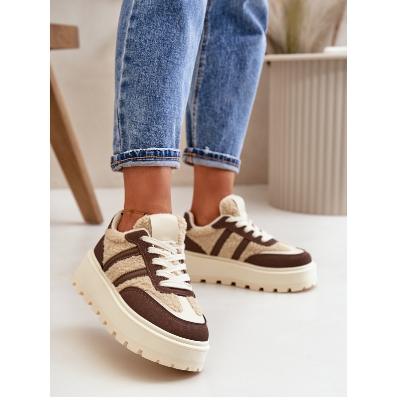 Ženske izolirane tenisice s platformom i ovčjom kožom, smeđe Daivlene smeđa 2