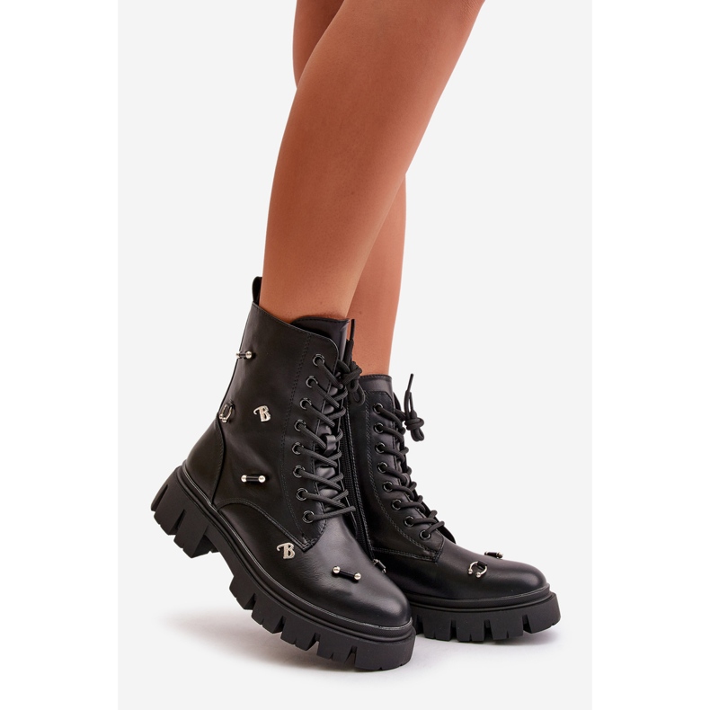 Ženske radničke čizme sa ukrasima, eko koža, crna Cadenilla crno 1