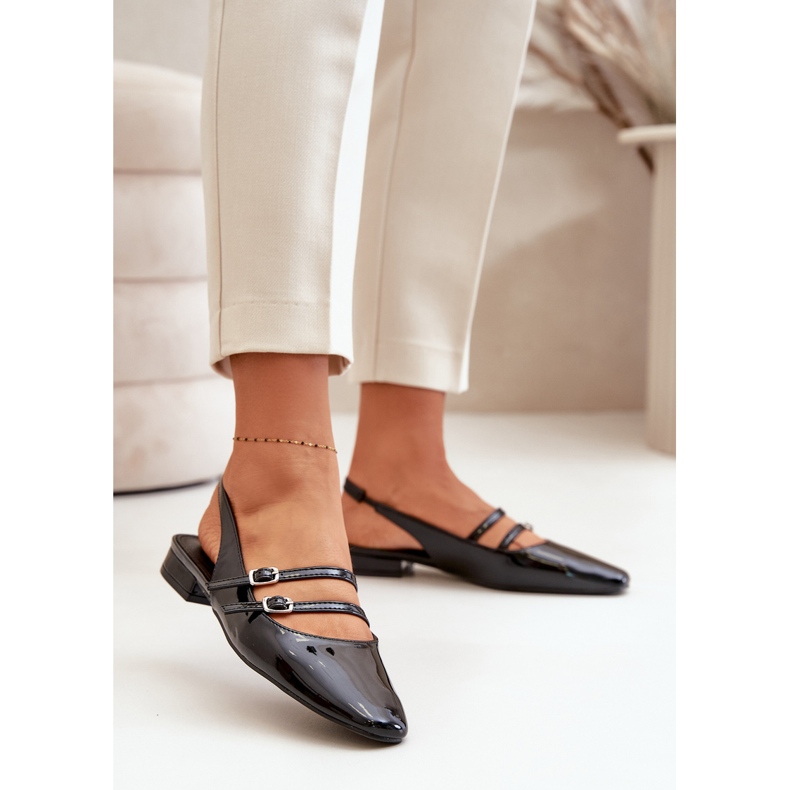 Lakirane kožne balerinke s remenčićima na niske pete, crne bialettia crna 2